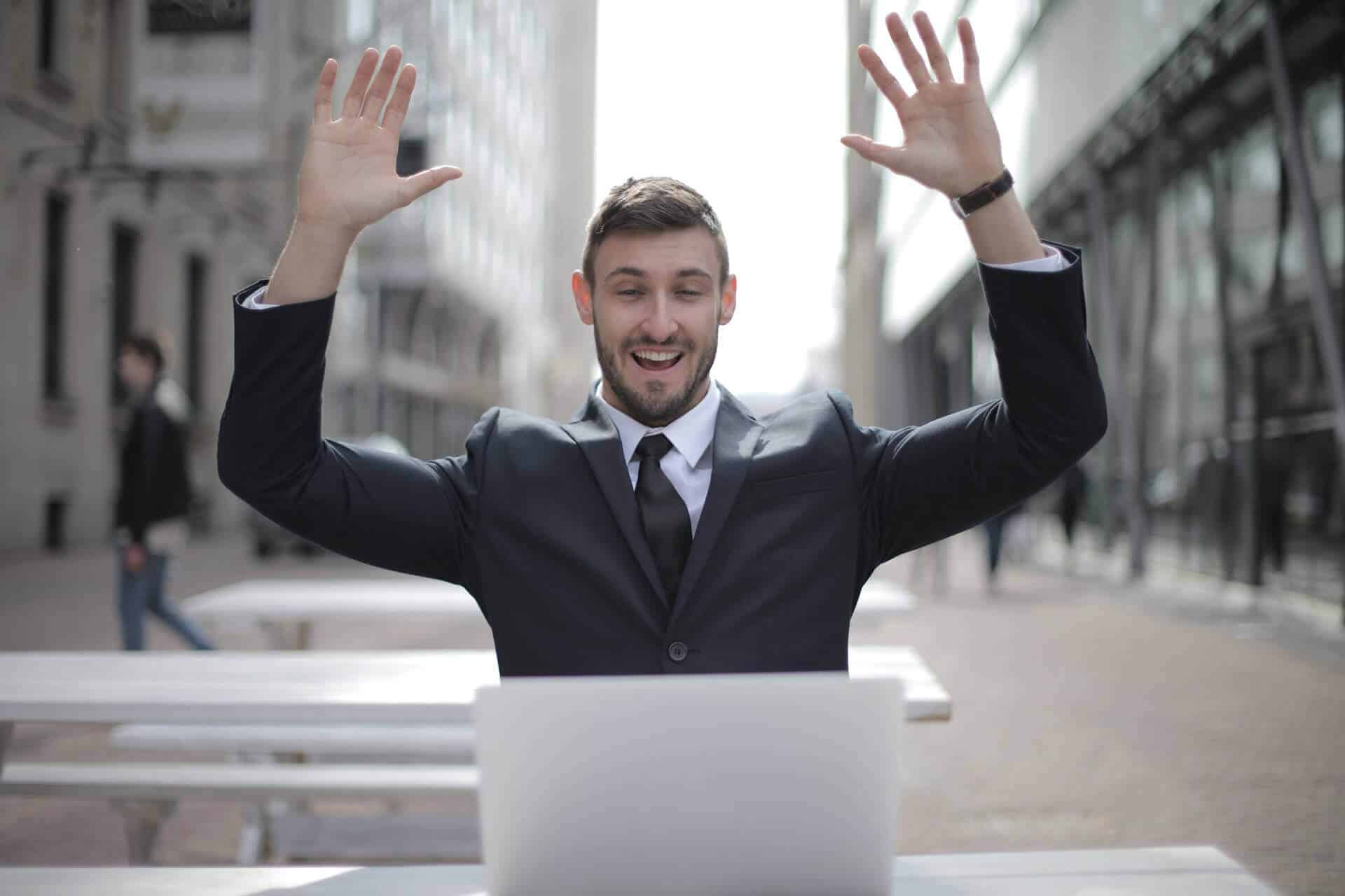 Candidate center - happy man in park